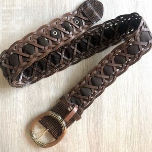 Brown & Gold Braided & Woven Leather Belt